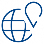  Icon eines Globus mit Standort-Pin – Symbol für regionale Präsenz oder Standorte